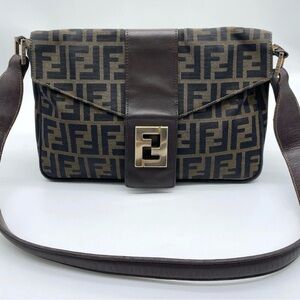 Fendi Tan and Black Logo Tote